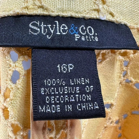 Style & co. 16P yellow eyelet linen short sleeve peplum jacket - Picture 5 of 5